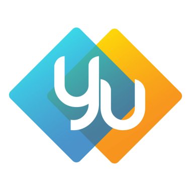 Renkli geometrik şekilli YU logosu, yaratıcı endüstri, web, iş ve şirket için harf kombinasyonu tasarımı.