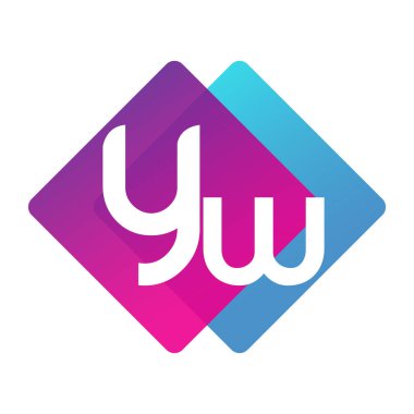 Renkli geometrik şekilli YW logosu, yaratıcı endüstri, web, iş ve şirket için harf kombinasyonu tasarımı.