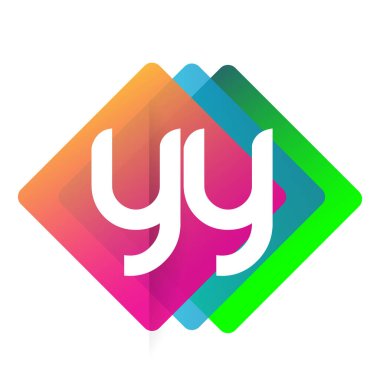 Renkli geometrik şekilli YY logosu, yaratıcı endüstri, web, iş ve şirket için harf kombinasyonu tasarımı.