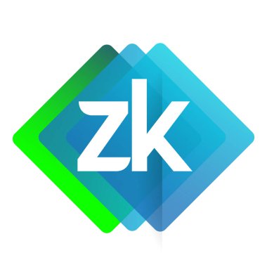 Renkli geometrik şekilli ZK logosu, yaratıcı endüstri, web, iş ve şirket için harf kombinasyonu tasarımı.