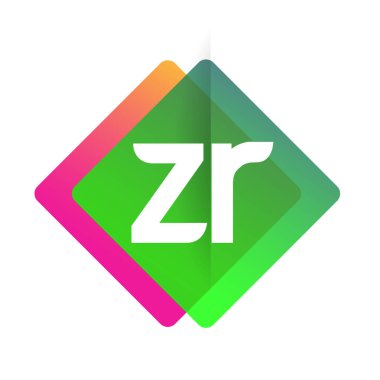 Renkli geometrik şekilli ZR logosu, yaratıcı endüstri, web, iş ve şirket için harf kombinasyonu tasarımı.