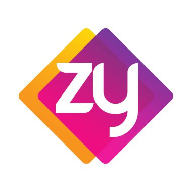 Renkli geometrik şekilli ZY logosu, yaratıcı endüstri, web, iş ve şirket için harf kombinasyonu tasarımı.