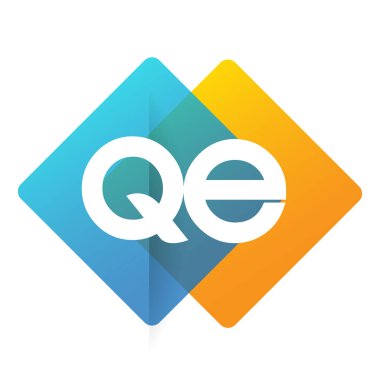 Renkli geometrik şekilli harf QE logosu, yaratıcı endüstri, web, iş ve şirket için harf kombinasyonu tasarımı.