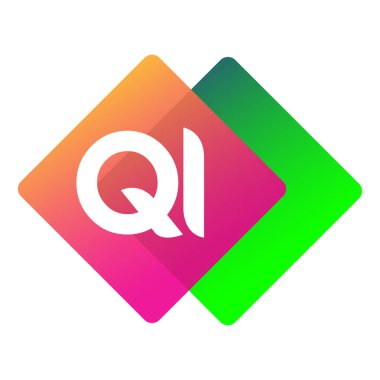 Renkli geometrik şekilli harf QI logosu, yaratıcı endüstri, web, iş ve şirket için harf kombinasyonu tasarımı.