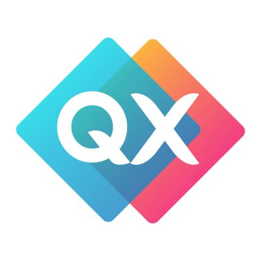 Renkli geometrik şekilli harf QX logosu, yaratıcı endüstri, web, iş ve şirket için harf kombinasyonu tasarımı.