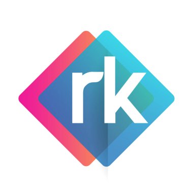 Renkli geometrik şekilli harf RK logosu, yaratıcı endüstri, web, iş ve şirket için harf kombinasyonu tasarımı.
