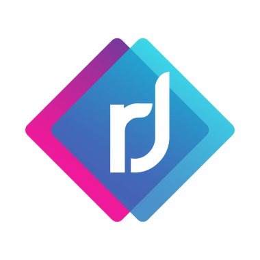 Renkli geometrik şekilli harf RJ logosu, yaratıcı endüstri, web, iş ve şirket için harf kombinasyonu tasarımı.