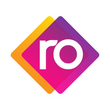 Renkli geometrik şekilli harf RO logosu, yaratıcı endüstri, web, iş ve şirket için harf kombinasyonu tasarımı.