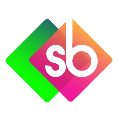 Renkli geometrik şekilli SB logosu, yaratıcı endüstri, web, iş ve şirket için harf kombinasyonu tasarımı.