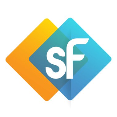 Renkli geometrik şekilli SF logosu, yaratıcı endüstri, web, iş ve şirket için harf kombinasyonu tasarımı.
