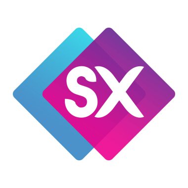 Renkli geometrik şekilli harf SX logosu, yaratıcı endüstri, web, iş ve şirket için harf kombinasyonu tasarımı.