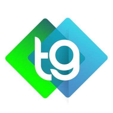 Renkli geometrik şekilli TG logosu, yaratıcı endüstri, web, iş ve şirket için harf kombinasyonu tasarımı.