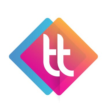 Renkli geometrik şekilli TT logosu, yaratıcı endüstri, web, iş ve şirket için harf kombinasyonu tasarımı.