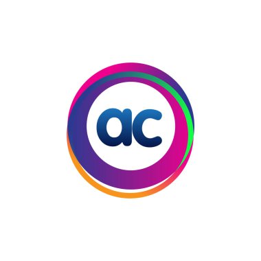 Renkli çemberli harf AC logosu, halka ile harf kombinasyonlu logo tasarımı, yaratıcı endüstri, web, iş ve şirket için daire nesnesi.
