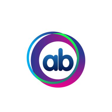 Renkli daireye sahip AB logosu, halka ile harf kombinasyonlu logo tasarımı, yaratıcı endüstri, web, iş ve şirket için daire nesnesi.