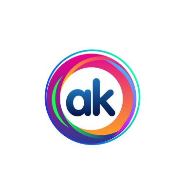 Renkli daireye sahip AK harfi logosu, halka ile harf kombinasyonu logosu, yaratıcı endüstri, web, iş ve şirket için daire nesnesi.