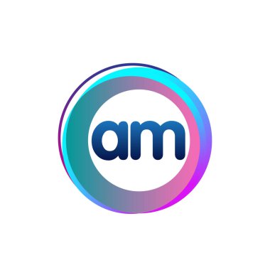 Renkli daireye sahip AM harfi logosu, halka ile harf kombinasyonlu logo tasarımı, yaratıcı endüstri, web, iş ve şirket için daire nesnesi.