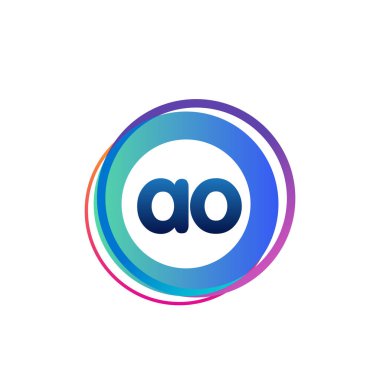 Renkli daire ile AO logosu, halka ile harf kombinasyonlu logo tasarımı, yaratıcı endüstri, web, iş ve şirket için daire nesnesi.