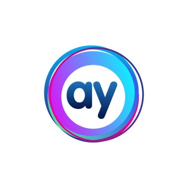 Renkli daireye sahip harf AY logosu, yüzük ile harf kombinasyonlu logo tasarımı, yaratıcı endüstri, web, iş ve şirket için daire nesnesi.