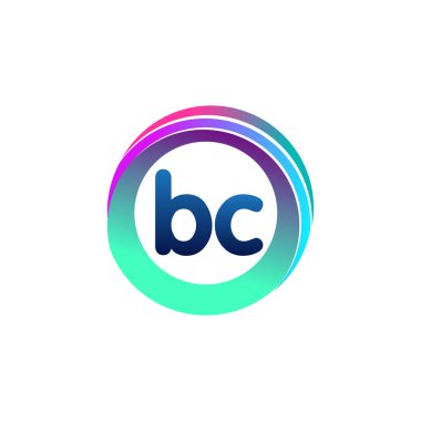 Renkli daireye sahip BC harfi logosu, halka ile harf kombinasyonlu logo tasarımı, yaratıcı endüstri, web, iş ve şirket için daire nesnesi.