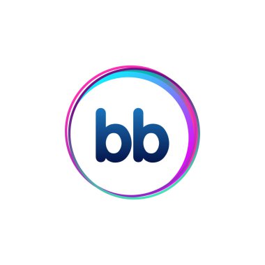 Renkli çemberli BB logosu, yüzüklü harf kombinasyonu logosu, yaratıcı endüstri, web, iş ve şirket için daire nesnesi.