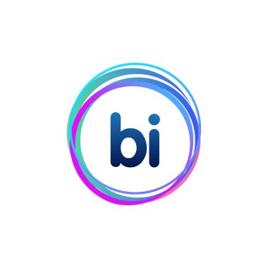 Renkli daireye sahip BI harfi logosu, halka ile harf kombinasyonlu logo tasarımı, yaratıcı endüstri, web, iş ve şirket için daire nesnesi.