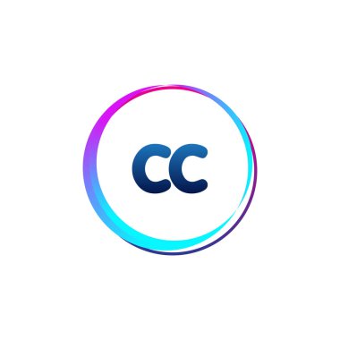 Renkli daireye sahip CC harfi logosu, halka ile harf kombinasyonlu logo tasarımı, yaratıcı endüstri, web, iş ve şirket için daire nesnesi.