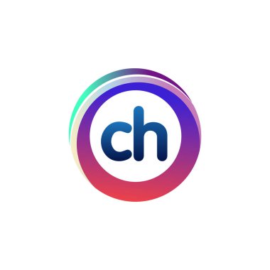 Renkli daireye sahip CH harfi logosu, halka ile harf kombinasyonlu logo tasarımı, yaratıcı endüstri, web, iş ve şirket için daire nesnesi.