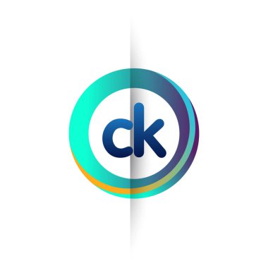 CK harfi logosu renkli daire, yüzük ile harf kombinasyonlu logo, yaratıcı endüstri, web, iş ve şirket için daire nesnesi.