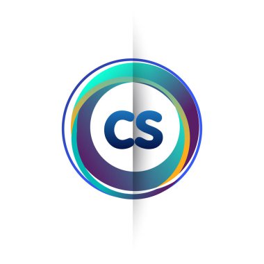Renkli daire ile CS logosu, halka ile harf kombinasyonlu logo tasarımı, yaratıcı endüstri, web, iş ve şirket için daire nesnesi.