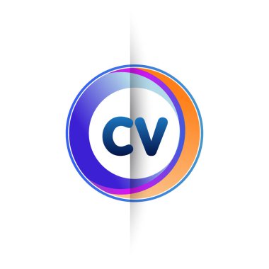 Renkli daire ile CV logosu, halka ile harf kombinasyonu logosu, yaratıcı endüstri, web, iş ve şirket için daire nesnesi.