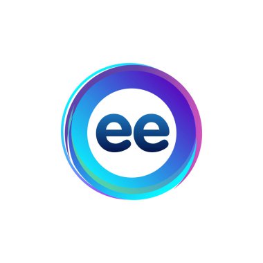 Renkli çemberli E harfi logosu, halka ile harf kombinasyonu logosu tasarımı, yaratıcı endüstri, web, iş ve şirket için daire nesnesi.