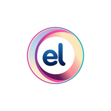 Renkli daireye sahip EL harfi logosu, halka ile harf kombinasyonu logosu, yaratıcı endüstri, web, iş ve şirket için daire nesnesi.