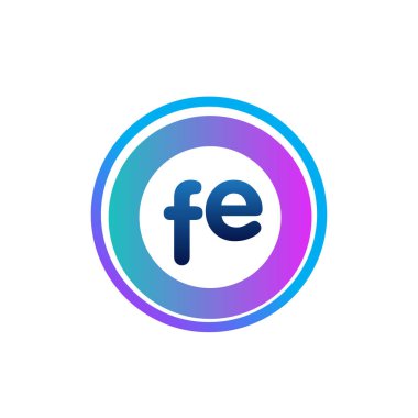 Renkli daireye sahip FE harfi logosu, halka ile harf kombinasyonlu logo tasarımı, yaratıcı endüstri, web, iş ve şirket için daire nesnesi.
