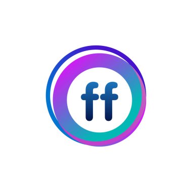 Renkli daire ile FF harfi logosu, halka ile harf kombinasyonlu logo tasarımı, yaratıcı endüstri, web, iş ve şirket için daire nesnesi.
