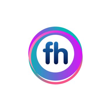 Renkli daire ile FH logosu, halka ile harf kombinasyonlu logo tasarımı, yaratıcı endüstri, web, iş ve şirket için daire nesnesi.