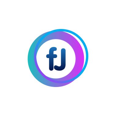 Renkli çemberli harf FJ logosu, yüzük ile harf kombinasyonlu logo tasarımı, yaratıcı endüstri, web, iş ve şirket için daire nesnesi.