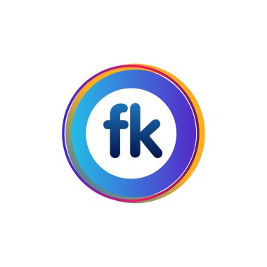 Renkli çemberli harf FK logosu, halka ile harf kombinasyonlu logo tasarımı, yaratıcı endüstri, web, iş ve şirket için daire nesnesi.