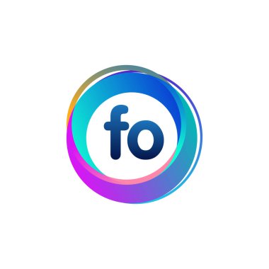 Renkli daireye sahip harf FO logosu, yüzük ile harf kombinasyonlu logo tasarımı, yaratıcı endüstri, web, iş ve şirket için daire nesnesi.