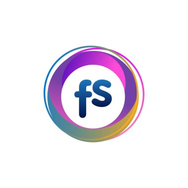 Renkli daireye sahip FS logosu, halka ile harf kombinasyonlu logo tasarımı, yaratıcı endüstri, web, iş ve şirket için daire nesnesi.