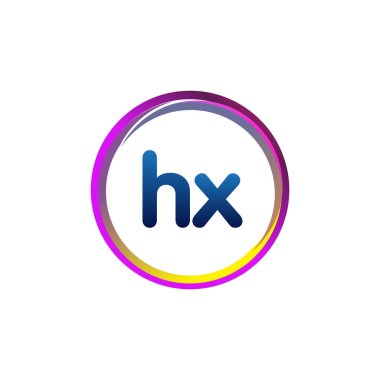 Renkli daireye sahip HX harfi logosu, halka ile harf kombinasyonlu logo tasarımı, yaratıcı endüstri, web, iş ve şirket için daire nesnesi.