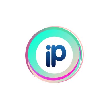 Renkli çemberli IP logosu, halka ile harf kombinasyonu logosu, yaratıcı endüstri, web, iş ve şirket için daire nesnesi.