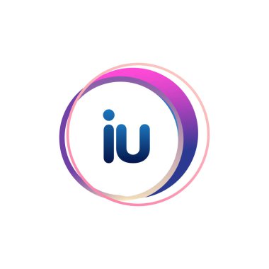 Renkli daireye sahip IU logosu, yüzük ile harf kombinasyonlu logo tasarımı, yaratıcı endüstri, web, iş ve şirket için daire nesnesi.