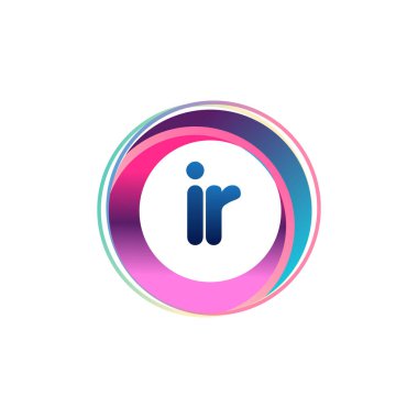 Renkli daireye sahip IR harfi logosu, halka ile harf kombinasyonlu logo tasarımı, yaratıcı endüstri, web, iş ve şirket için daire nesnesi.