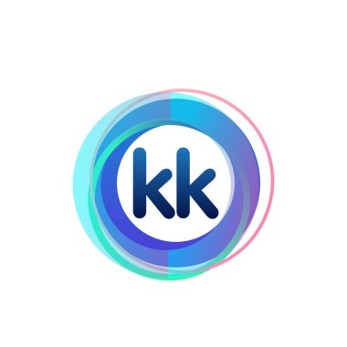 Renkli çemberli KK logosu, halka ile harf kombinasyonlu logo tasarımı, yaratıcı endüstri, web, iş ve şirket için daire nesnesi.