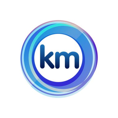 Renkli daireye sahip KM harfi logosu, halka ile harf kombinasyonlu logo tasarımı, yaratıcı endüstri, web, iş ve şirket için daire nesnesi.