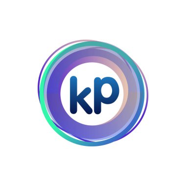 Renkli daire ile KP logosu, halka ile harf kombinasyonu logosu tasarımı, yaratıcı endüstri, web, iş ve şirket için daire nesnesi.