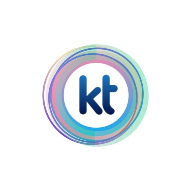 Renkli daireye sahip KT logosu, halka ile harf kombinasyonlu logo tasarımı, yaratıcı endüstri, web, iş ve şirket için daire nesnesi.