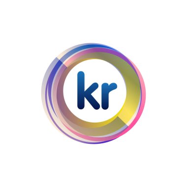Renkli daire ile KR logosu, halka ile harf kombinasyonu logosu tasarımı, yaratıcı endüstri, web, iş ve şirket için daire nesnesi.