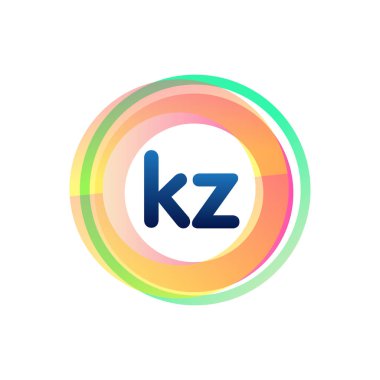 Renkli daireye sahip KZ logosu, halka ile harf kombinasyonlu logo tasarımı, yaratıcı endüstri, web, iş ve şirket için daire nesnesi.